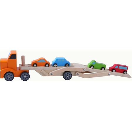 Gerardos Toys Autotransporter 31 Cm Hout Oranje/oranje